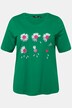 Camiseta, flores, clásica, cuello redondo, media manga