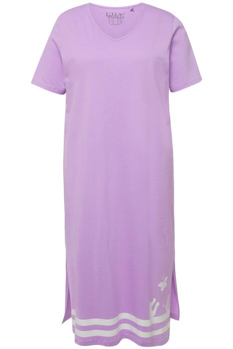 Noční košile, motiv na lemu, výstřih do V, krátké rukávy