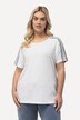 T-shirt, broderi, smock-skuldre, rund hals, korte ærmer