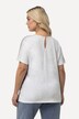 T-shirt, broderi, smock-skuldre, rund hals, korte ærmer