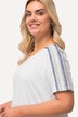 T-shirt, broderi, smock-skuldre, rund hals, korte ærmer