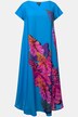 Robe midi, motif lupins, coupe évasée, col V, manches courtes