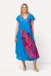 Robe midi, motif lupins, coupe évasée, col V, manches courtes