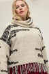 Maglione dolcevita dal taglio oversize in maglia jacquard con frange
