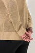 Cardigan, maille ajourée dorée, col rond, patte de boutonnage