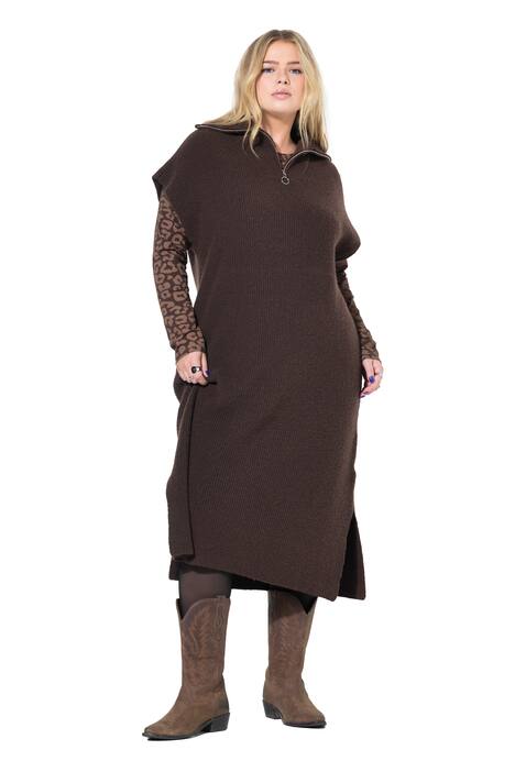 Úpletové šaty, oversize, troyer límeček, bez rukávů, midi délka