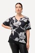 Bluse, blomstermønstret, tunikautringing, korte ermer