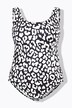 Costume da bagno senza coppe con fantasia leopardata e scollo rotondo