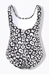 Costume da bagno senza coppe con fantasia leopardata e scollo rotondo