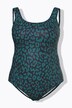 Maillot de bain sans bonnets souples. Décolleté rond et motif léopard