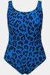 Maillot de bain sans bonnets souples. Décolleté rond et motif léopard
