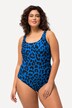 Maillot de bain sans bonnets souples. Décolleté rond et motif léopard