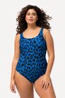 Maillot de bain sans bonnets souples. Décolleté rond et motif léopard