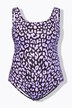 Costume da bagno senza coppe con fantasia leopardata e scollo rotondo