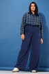 Pantalon à taille haute et jambe large. Pinces, taille partiellement élastique