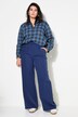 Pantalon à taille haute et jambe large. Pinces, taille partiellement élastique