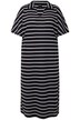 Úpletové midi šaty, pruhy, výstřih do V, krátké rukávy