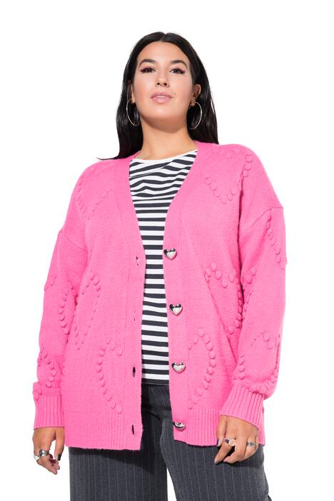 Rozepínací svetr, oversize, vzor Heart, výstřih do V