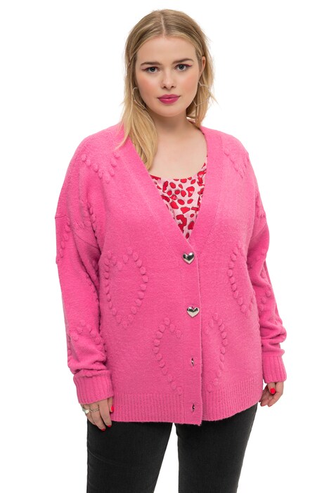 Rozepínací svetr, oversize, vzor Heart, výstřih do V