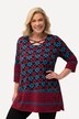 T-shirt long, imprimé frise, silhouette en A, manches 3/4