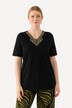 T-shirt, broderi, A-form, tunikaudskæring, korte ærmer