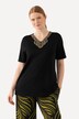 T-shirt, broderi, A-form, tunikaudskæring, korte ærmer