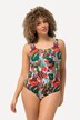 Maillot de bain sans bonnets souples, motif feuilles, décolleté rond