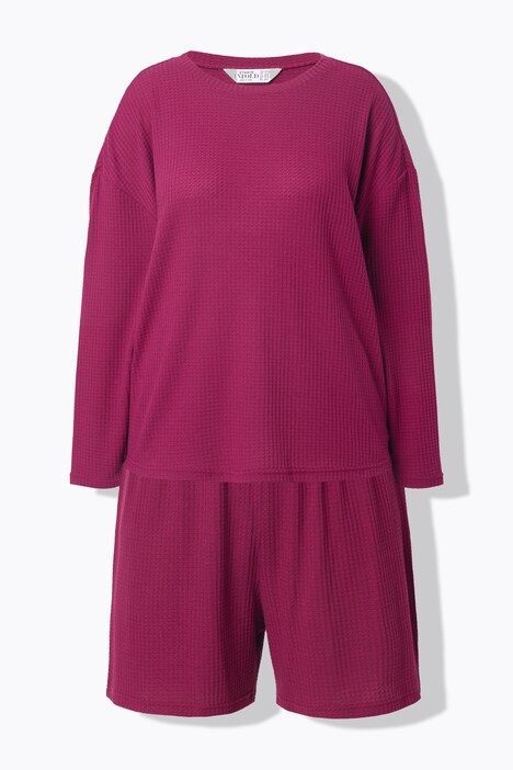 Pyjama, deux pièces, jersey texturé, manches longues, short