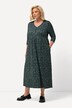 Robe jersey, fleurs, silhouette an A, col en V, manches 3/4