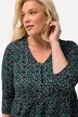 Robe jersey, fleurs, silhouette an A, col en V, manches 3/4