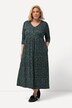 Robe jersey, fleurs, silhouette an A, col en V, manches 3/4