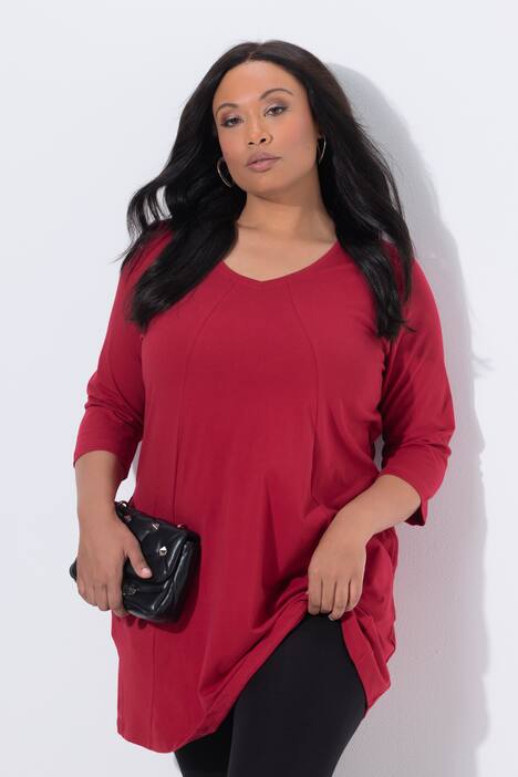 Longshirt, Ziernähte, A-Linie, V-Ausschnitt, 3/4-Arm