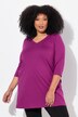 T-shirt long, décolleté en V et manches 3/4, coutures fantaisie, coupe évasée