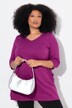 T-shirt long, décolleté en V et manches 3/4, coutures fantaisie, coupe évasée