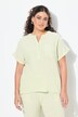 Musselin-bluse, oversized, tunikaudskæring, korte ærmer