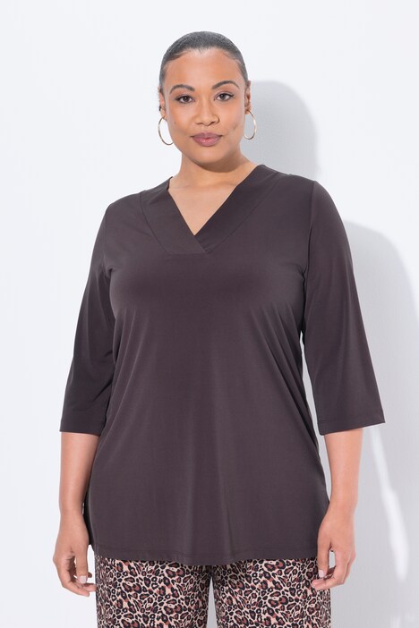 Longshirt, A-Linie, V-Ausschnitt, 3/4-Ärmel