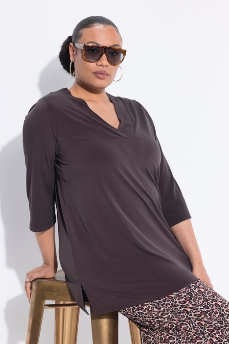 Longshirt, A-Linie, V-Ausschnitt, 3/4-Ärmel