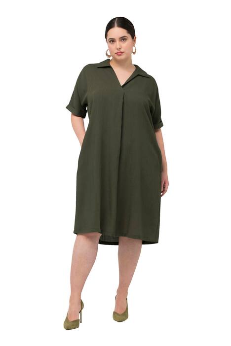 Mini šaty, oversize, límeček, výstřih do V, krátké rukávy