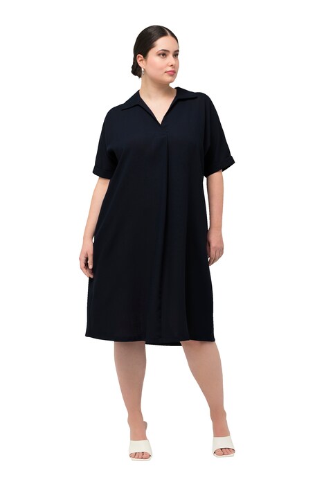 Mini šaty, oversize, límeček, výstřih do V, krátké rukávy