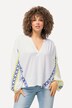 Bluse, linmiks, oversized, tunikahals, lange ermer