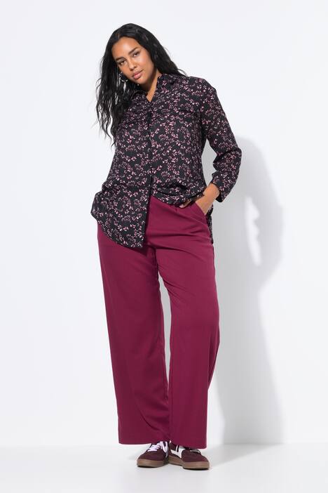 Pantalon taille haute à jambes larges et taille partiellement élastique