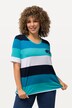T-skjorte, striper rundt, broderi, rund hals, halvermer