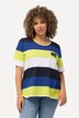 T-skjorte, striper rundt, broderi, rund hals, halvermer