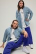 Denimskjorte, oversized, check-print, lange ærmer, unisex