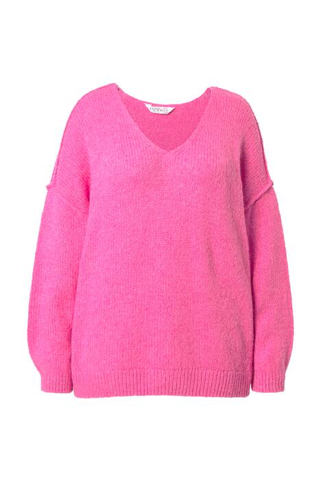 Oversize svetr, výstřih do V, široké dlouhé rukávy