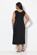 Robe midi en tissu fluide. Maille piquée. Décolleté V, sans manches. Coupe évasée