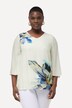 Blusa, flores, sobredimensionada, cuello en V, manga acampanada 3/4