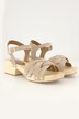Sandalettes type sabots en cuir avec rivets, semelle en bois et talon bottier