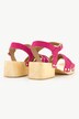 Sandalettes type sabots en cuir avec rivets, semelle en bois et talon bottier