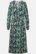 Robe maxi à coupe trapèze, imprimé losanges. Décolleté V et style cache cœur